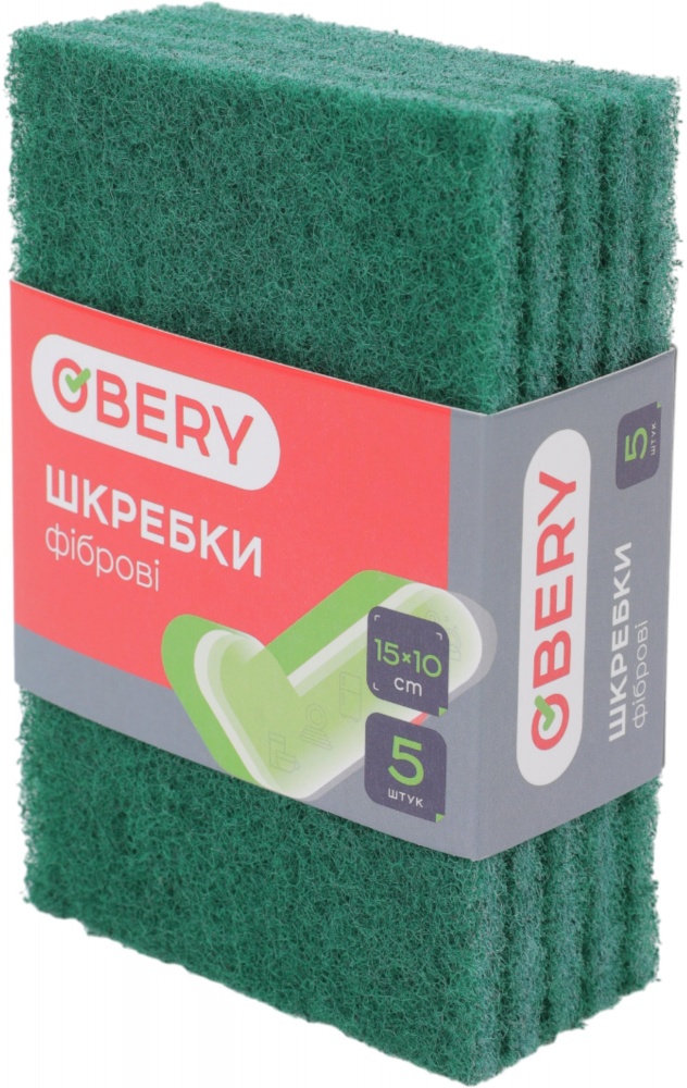 Шкребок для посуду OBERY фібровий 10x15 см 5 шт.