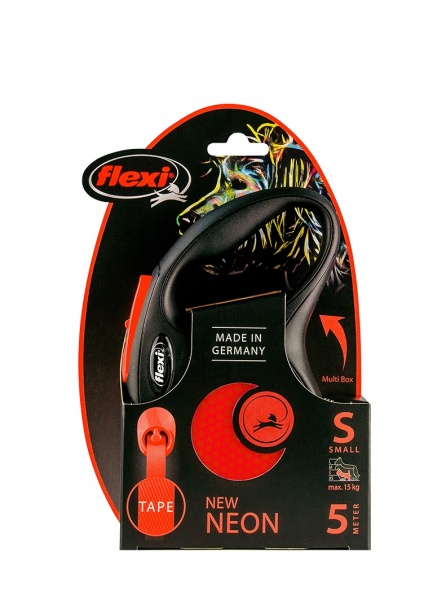 Поводок-рулетка Flexi New Neon лента S 5 м до 15 кг оранжевый