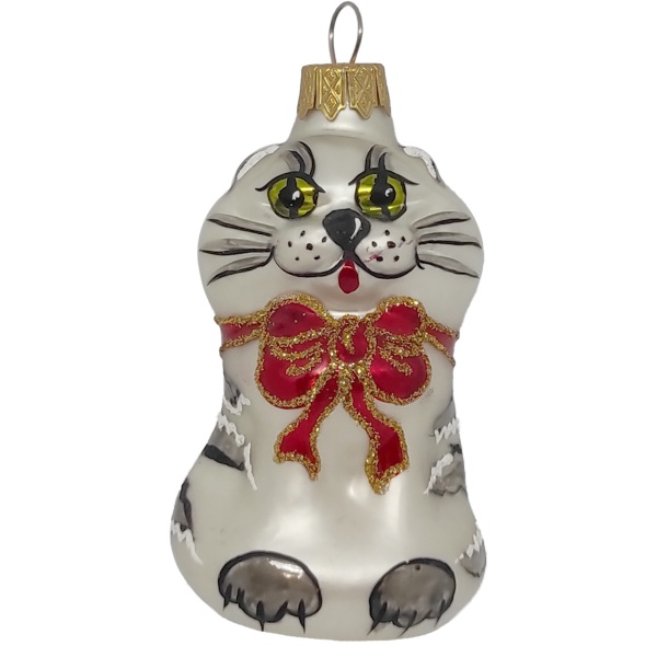 Іграшка на ялинку Котик з бантиком білий 2010-1
