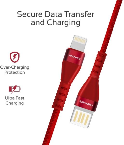 Кабель Promate Lightning – USB 1,2 м червоний (vigoray-i.red) 
