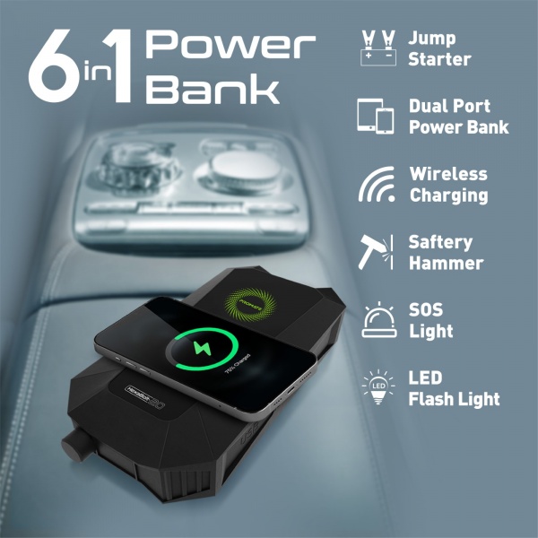 Мобільний пускозарядний пристрій Promate 19200 m/Ah black (hexabolt-20.black) HexaBolt-20 19200 mAh 1500A Jump Star