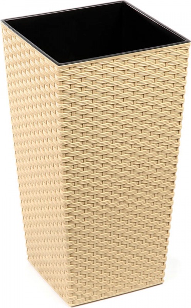 Горщик пластиковий Lamela Фінезія 250 з вкладом ротанг квадратний капучино 