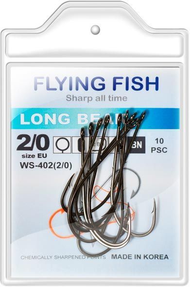 Крючок Flying Fish рыболовный LONG BEAK №2/0 0,5 г 10 шт. WS-402(2/0)