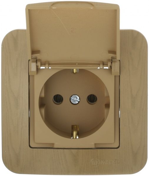 Розетка із заземленням Makel Lillium Natural з кришкою дуб