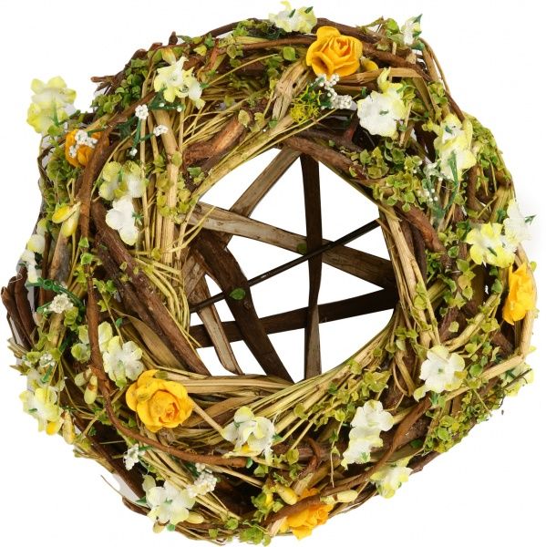 Венок-подсвечник обплетенный бело-зеленый 18х10 см