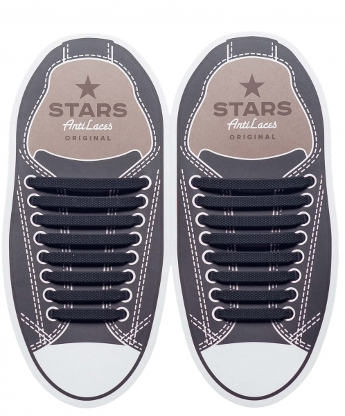 Шнурки силиконовые AntiLaces Stars 38-68 мм 16 шт. черный