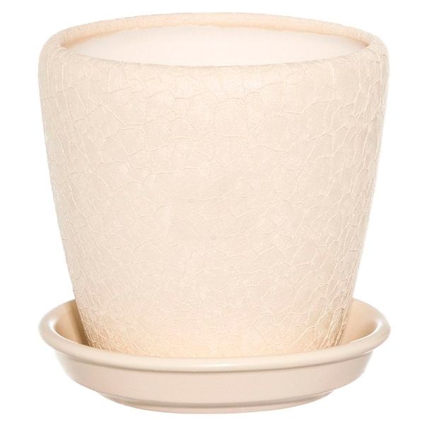 Горщик керамічний Оріана-Запоріжкераміка Грація №4 шовк бежевий круглий 1,2л бежевий 