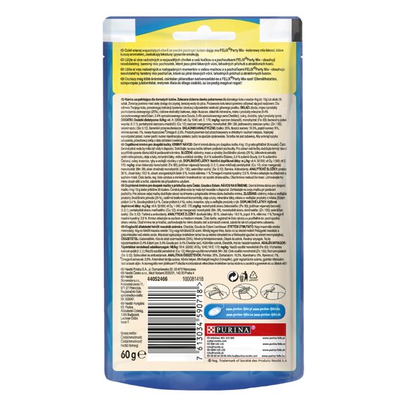 Ласощі Felix для дорослих котів Party Mix Сирний Мікс зі смаком чеддеру, гауди та едамеру 60 г