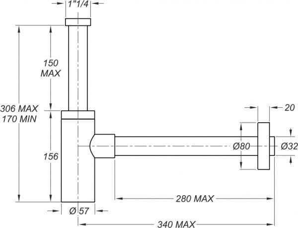 Сифон для умивальника Bonomini INOX MATER з накидною гайкою 1 1/4 хром
