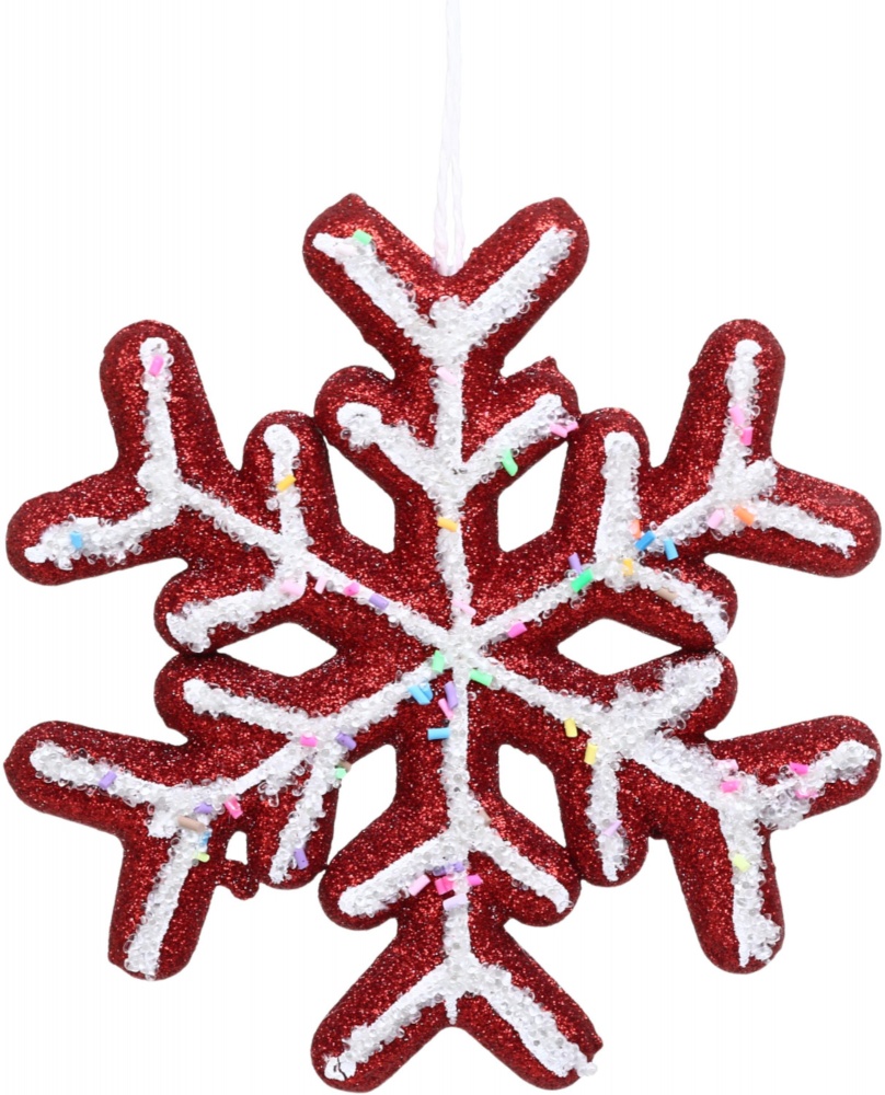 Декорація новорічна Китай Сніжинка з бісерною стрічкою YE2461R 15 см червоний