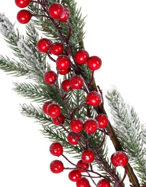 Гірлянда декоративна засніжена з ягодами і хвоєю 1,2 м