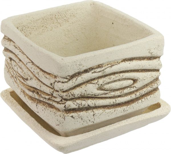 Горшок шамотный Дюна средняя 171 квадратный 3,5л кремовый 