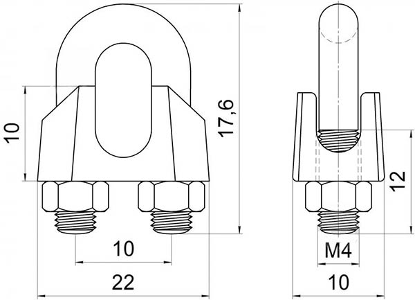Затискач для троса дуговий нерж 4 мм
