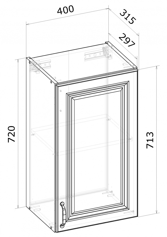 Шкаф верхний В 40/72/31,5 МС Глория_ASHEN /фасад МДФ №332 пепельный матовый/дуб артизан Грейд