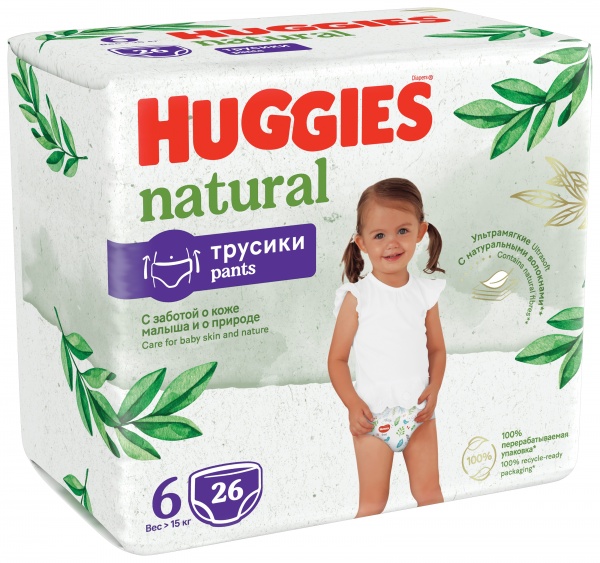 Подгузники-трусики Huggies Natural (6) 15-25 кг 26 шт.