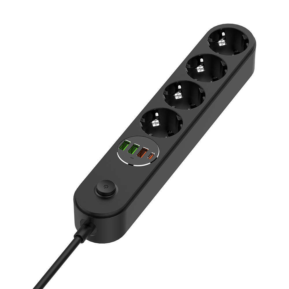 Сетевой фильтр ColorWay 4USB (Type-C PD20W + 3USB QC3.0) (45W) с заземлением 4 гн. черный 2 м CW-CHE44PDB