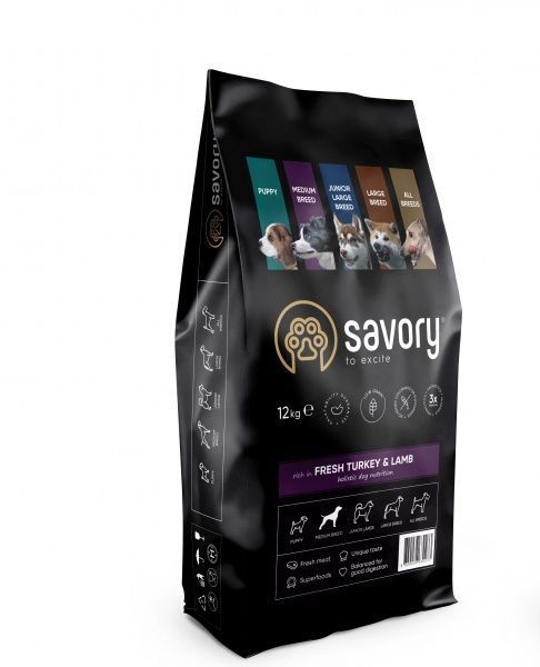 Корм Savory для собак средних пород с мясом индейки и ягненка 12 кг