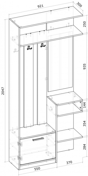 Передпокій з дзеркалом Грейд Лукас 2047х300х921 мм дуб сонома 