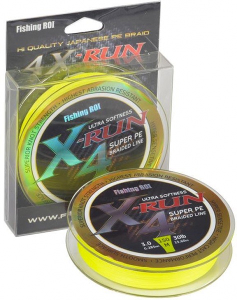 Шнур Fishing ROI X-Run 4PE lemon yellow 150м 0,128мм 4,54кг