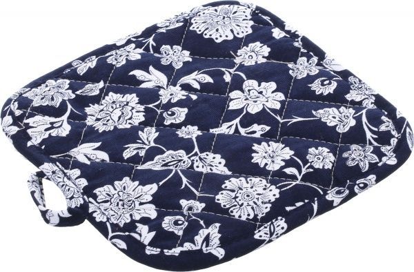 Набір кухонний Прихватка та рукавиця Квіти на синьому синьо-білий 