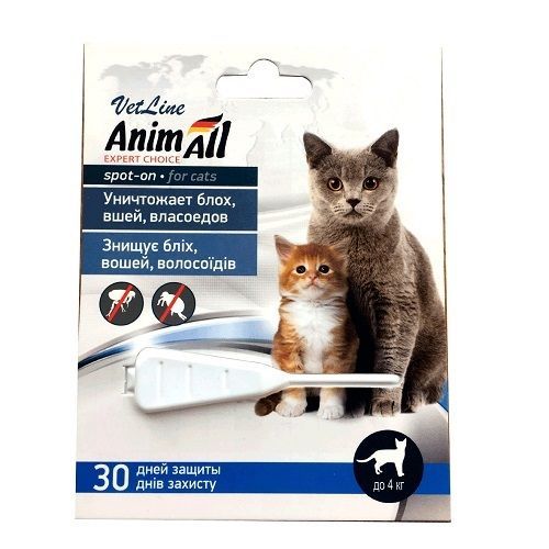 Краплі AnimAll ВетЛайн спот-он для котів до 4 кг 0,5 мл