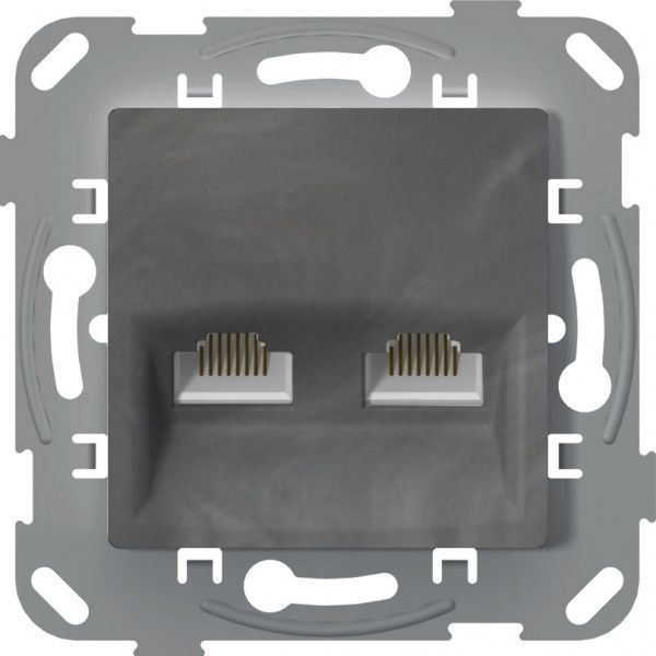 Розетка компьютерная двойная Plank Electrotechnic Classic/Nordic антимикробная базальт PLK0740731