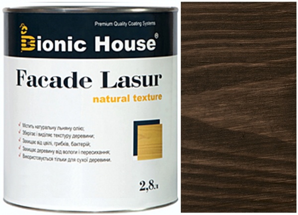 Лазур-антисептик Bionic House Facade Lasur Масляна для дерев’яних фасадів Палісандр напівмат 2,8 л 2,5 кг