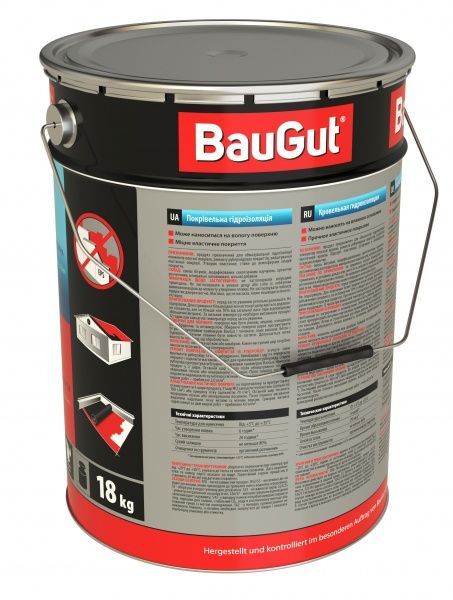 Мастика бітумно-каучукова BauGut покрівельна гідроізоляція 18 кг