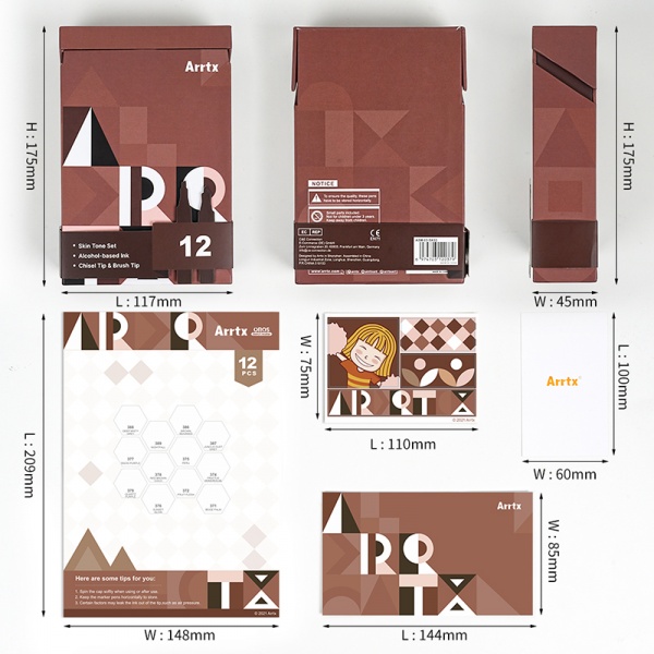 Набор маркеров Arrtx Oros ASM-03-SK02 12 цветов оттенки кожи LC302772 