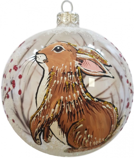 Куля новорічна Юріта Зайчик рудий d 110 мм прозорий 100469G