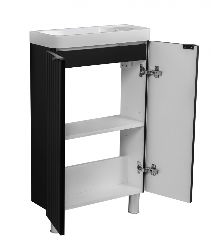 Тумба напольная Aqua Rodos FROST MINI (BLACK-MATT-PVC) с умывальником BAR-WC 50 см