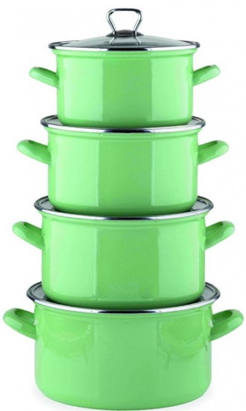 Кастрюля с крышкой эмалированная зеленая 3,1 л CE20G Biol