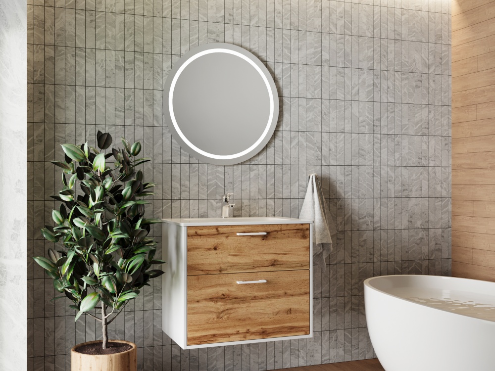 Тумба ЮВЕНТА Afina 60 см Белая + Дуб Вотан под столешницу или умывальник Piedra 60