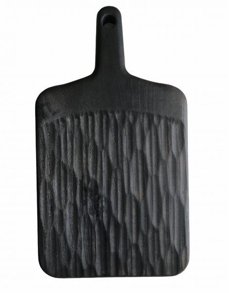 Дошка сервірувальна чорна рельєфна з ручкою 37х20 см Tarkus