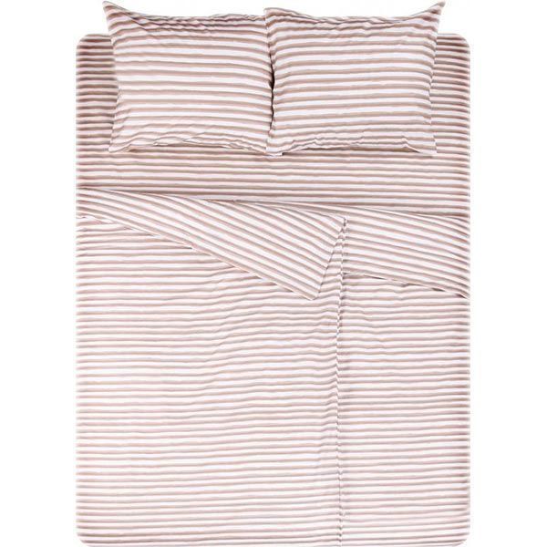 Комплект постельного белья Полоска Акварель семейный бежевый UP! (Underprice) 