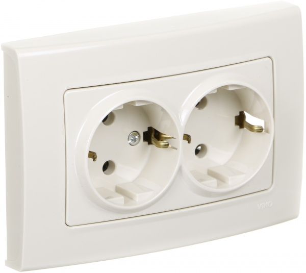 Розетка подвійна із заземленням Viko Linnera без шторок крем 90401056