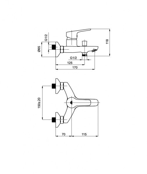 Смеситель для ванны Rubineta Uno-10/K черный