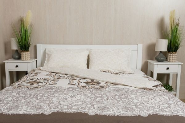 Комплект постельного белья Круг евро белый с коричневым Rigel 