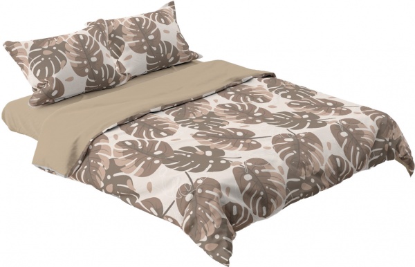 Комплект постельного белья Монстера евро бежевый с коричневым Rigel 