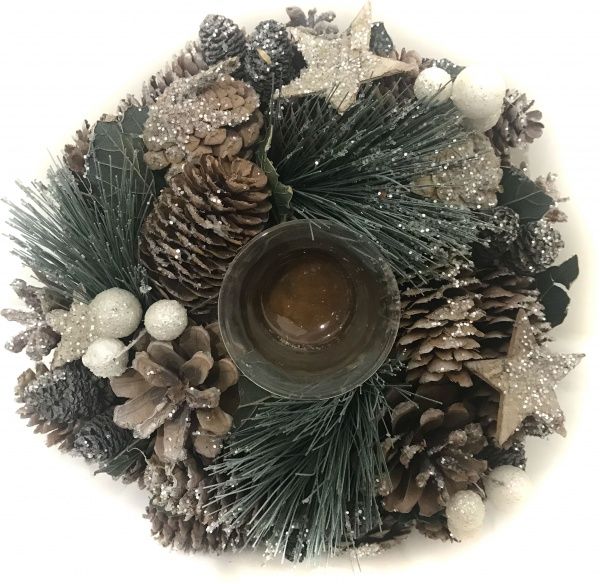 Декорация новогодняя Подсвечник с шишок шаров звездочек 22x10 см EPI-7005152082 