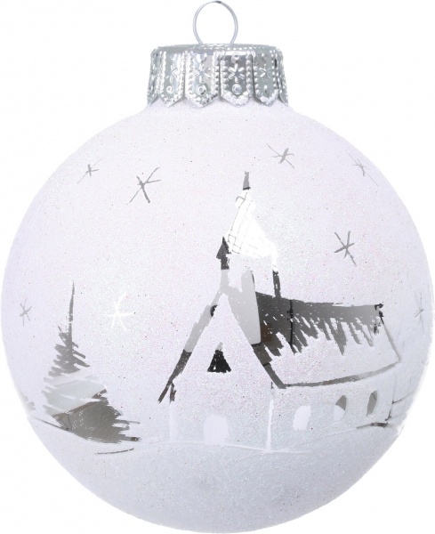 Куля новорічна сніжна колекція скляна d 100 мм білий