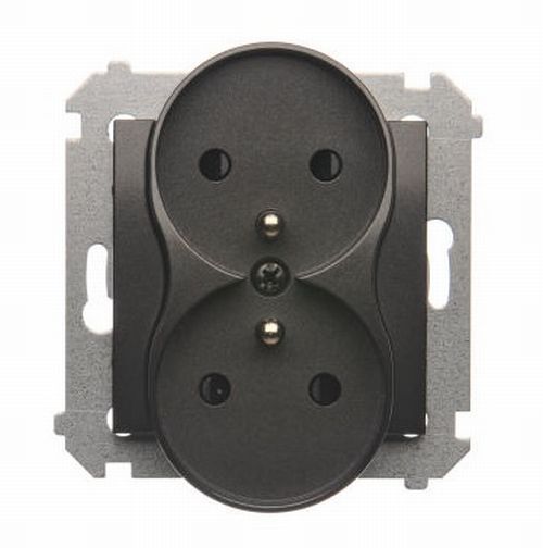 Розетка подвійна із заземленням Simon 54 зі шторками без кришки антрацит DGZ2MZ.01/48