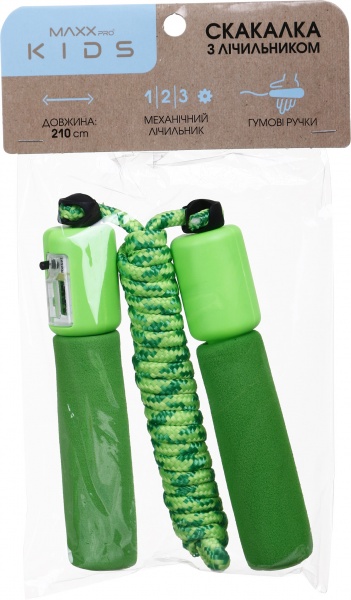 Скакалка MaxxPro kids з лічильником 210 см гумові ручки в асортименті MX0306455