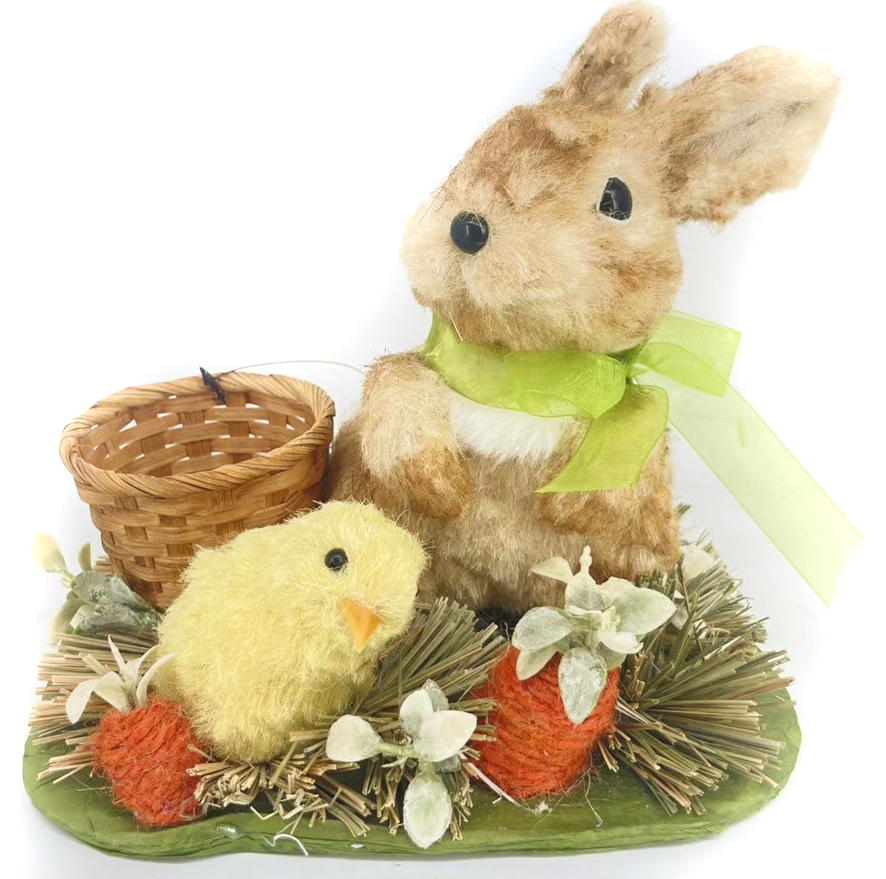 Декорация пасхальная кролик с цыпленком на лужайке (F1731527)