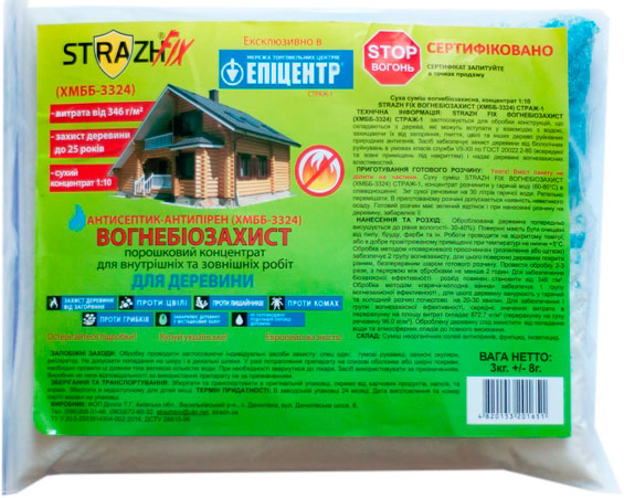 Вогнебіозахист STRAZH 1:10 FIX (ХМББ-3324) фісташковий не створює плівки 3 кг