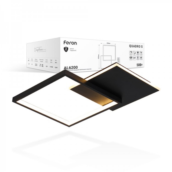 Світильник світлодіодний Feron QUADRO S 50 Вт чорний 2700-4000-6500 К 