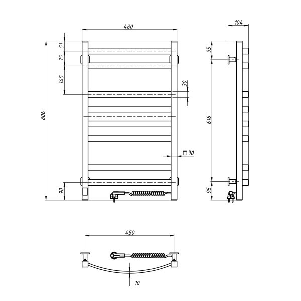 Рушникосушарка електрична NAVIN Avalon 480х800 Sensor права чорний муар (12-203053-4880) 