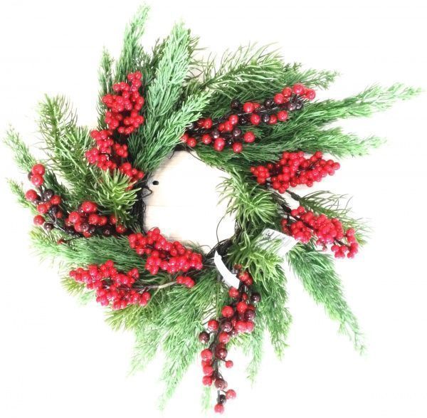 Вінок новорічний з ягідками та хвоєю d460 мм 35169 