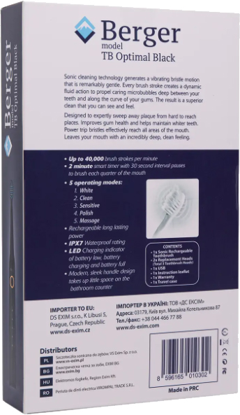 Электрическая зубная щетка Berger TB Optimal Black+Case