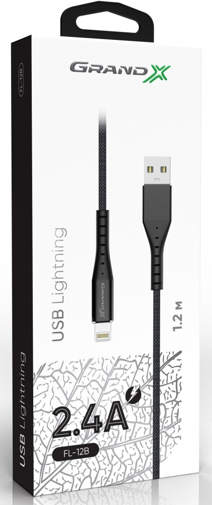 Кабель Grand-X USB-Lightning 1,2 м чорний (FL-12)